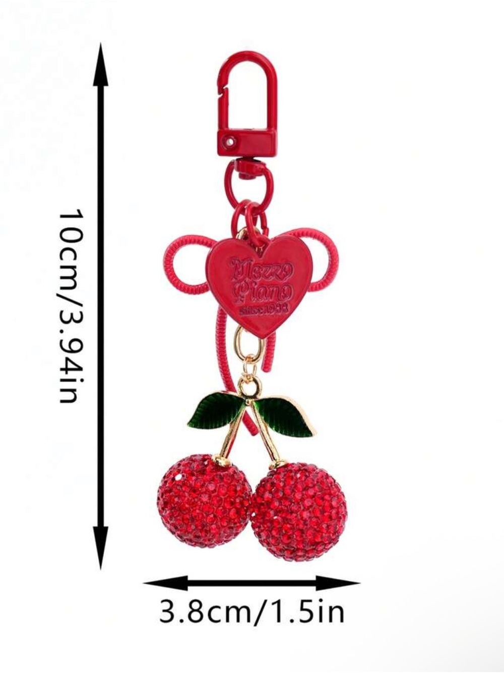 Red Cherry Crystal Keychain Charm with Bow - Picture 3 of 3